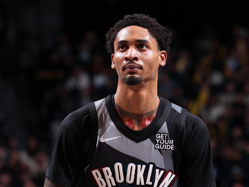 BROOKLYN, NY - DECEMBER 4: Keon Johnson #45 of the Brooklyn Nets prepares to shoot a free throw during the game against the Indiana Pacers on December 4, 2024 at Barclays Center in Brooklyn, New York. NOTE TO USER: User expressly acknowledges and agrees that, by downloading and or using this Photograph, user is consenting to the terms and conditions of the Getty Images License Agreement. Mandatory Copyright Notice: Copyright 2024 NBAE (Photo by Jeff Haynes/NBAE via Getty Images)