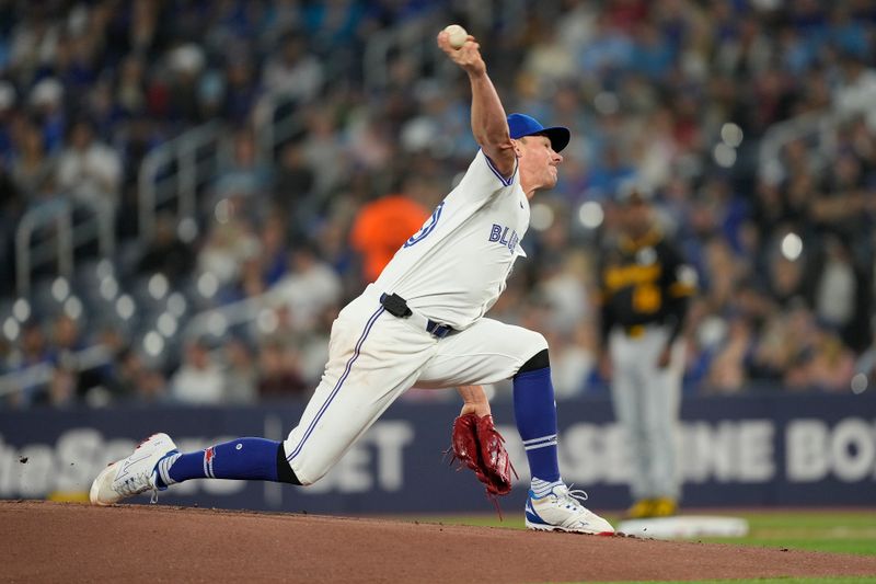 Jun 2, 2024; Toronto, Ontario, CAN; Toronto Blue Jays starting pitcher Chris Bassitt (40) pitches to the Pittsburgh Pirates during the first inning at Rogers Centre. Mandatory Credit: John E. Sokolowski-USA TODAY Sports