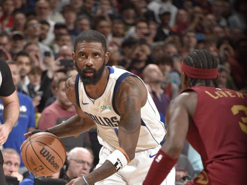 CLEVELAND, OH - FEBRUARY 27: Kyrie Irving #11 of the Dallas Mavericks dribbles the ball during the game against the Cleveland Cavaliers on February 27, 2024 at Rocket Mortgage FieldHouse in Cleveland, Ohio. NOTE TO USER: User expressly acknowledges and agrees that, by downloading and/or using this Photograph, user is consenting to the terms and conditions of the Getty Images License Agreement. Mandatory Copyright Notice: Copyright 2024 NBAE (Photo by David Liam Kyle/NBAE via Getty Images)