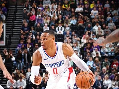 SALT LAKE CITY, UT - DECEMBER 8: Russell Westbrook #0 of the LA Clippers handles the ball during the game against the Utah Jazz on December 8, 2023 at vivint.SmartHome Arena in Salt Lake City, Utah. NOTE TO USER: User expressly acknowledges and agrees that, by downloading and or using this Photograph, User is consenting to the terms and conditions of the Getty Images License Agreement. Mandatory Copyright Notice: Copyright 2023 NBAE (Photo by Melissa Majchrzak/NBAE via Getty Images)