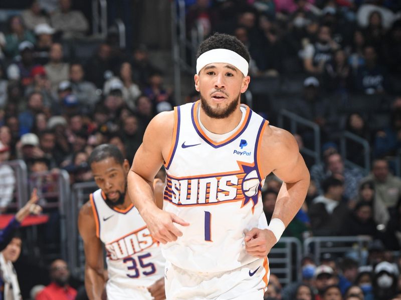 LOS ANGELES, CA - JANUARY 8: Devin Booker #1 of the Phoenix Suns looks on during the game against the LA Clippers on January 8, 2024 at Crypto.Com Arena in Los Angeles, California. NOTE TO USER: User expressly acknowledges and agrees that, by downloading and/or using this Photograph, user is consenting to the terms and conditions of the Getty Images License Agreement. Mandatory Copyright Notice: Copyright 2024 NBAE (Photo by Andrew D. Bernstein/NBAE via Getty Images)