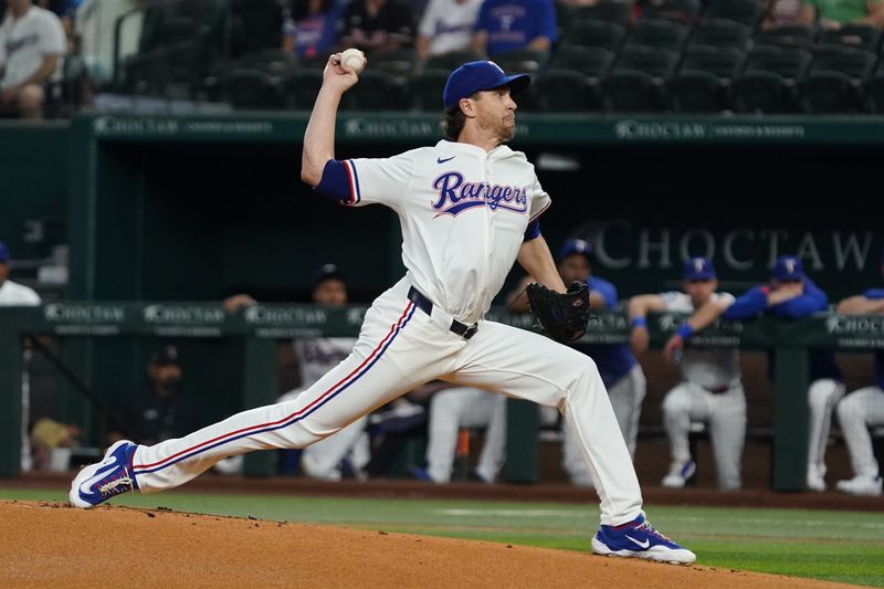 May 15, 2025; Arlington, Texas, USA; Texas Rangers pitcher Jacob deGrom (48) throws to the plate during the first inning against the Houston Astros at Globe Life Field. Mandatory Credit: Raymond Carlin III-Imagn Images