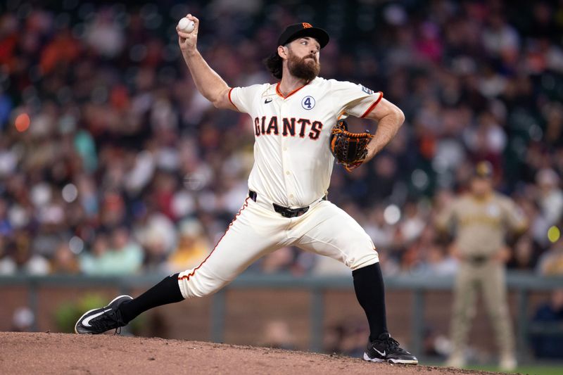 Jun 2, 2025; San Francisco, California, USA; San Francisco Giants pitcher Ryan Walker (74) delivers a pitch against the San Diego Padres during the tenth inning at Oracle Park. Mandatory Credit: D. Ross Cameron-Imagn Images