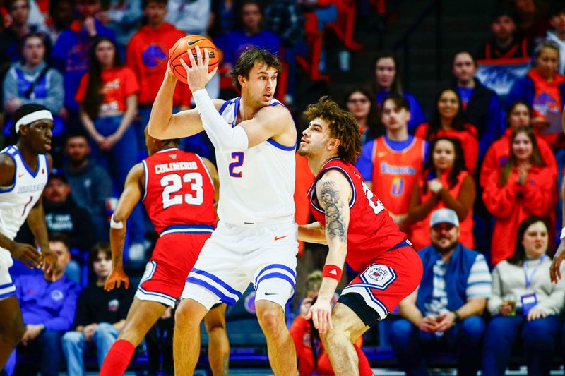 Feb 17, 2024; Boise, Idaho, USA; Boise State Broncos forward Tyson Degenhart (2) during the first half against the Fresno State Bulldogs at ExtraMile Arena. Mandatory Credit: Brian Losness-USA TODAY Sports


