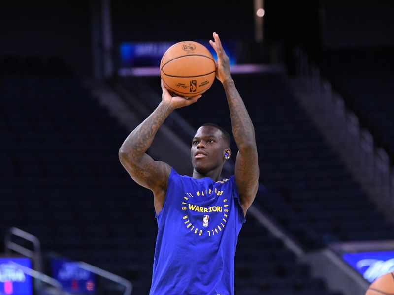 SAN FRANCISCO, CA - JANUARY 2:  Dennis Schroder #71 of the Golden State Warriors warms up before the game against the Philadelphia 76ers on January 2, 2025 at Chase Center in San Francisco, California. NOTE TO USER: User expressly acknowledges and agrees that, by downloading and or using this photograph, user is consenting to the terms and conditions of Getty Images License Agreement. Mandatory Copyright Notice: Copyright 2025 NBAE (Photo by Noah Graham/NBAE via Getty Images)