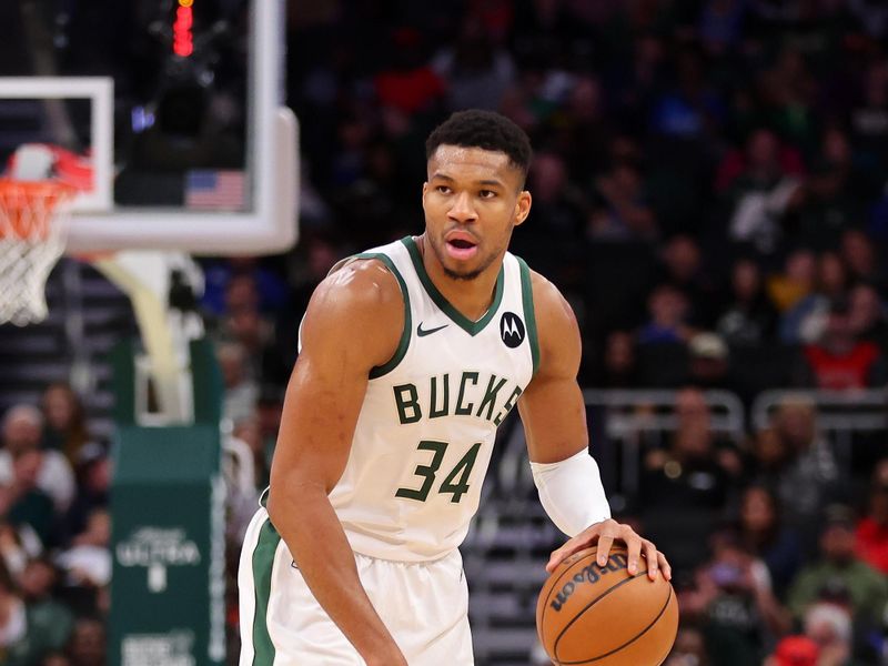 MILWAUKEE, WISCONSIN - NOVEMBER 13: Giannis Antetokounmpo #34 of the Milwaukee Bucks handles the ball during a game against the Chicago Bulls at Fiserv Forum on November 13, 2023 in Milwaukee, Wisconsin. NOTE TO USER: User expressly acknowledges and agrees that, by downloading and or using this photograph, User is consenting to the terms and conditions of the Getty Images License Agreement. (Photo by Stacy Revere/Getty Images)