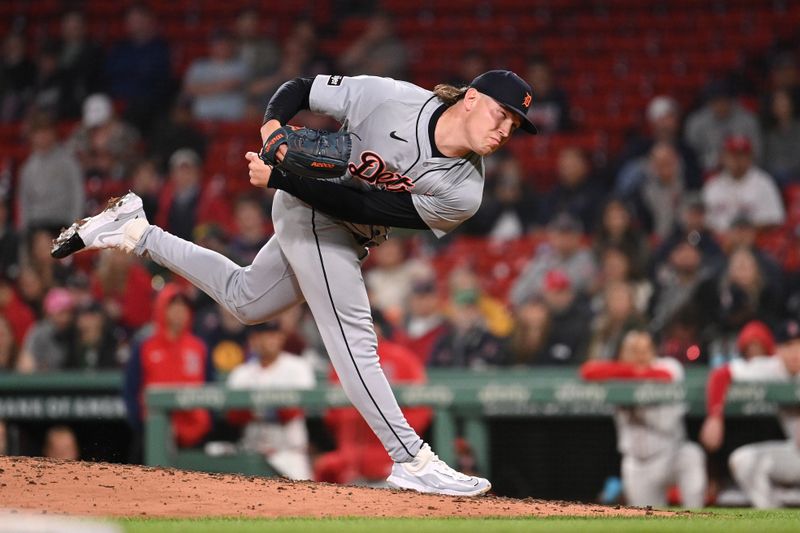 May 30, 2024; Boston, Massachusetts, USA; Detroit Tigers pitcher Tyler Holton (87) pitches against the Boston Red Sox during the ninth inning Fenway Park. Mandatory Credit: Eric Canha-USA TODAY Sports