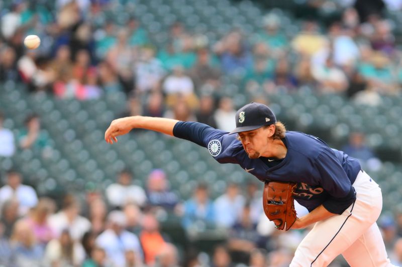 Jun 10, 2024; Seattle, Washington, USA; Seattle Mariners starting pitcher Logan Gilbert (36) pitches to the Chicago White Sox during the first inning at T-Mobile Park. Mandatory Credit: Steven Bisig-USA TODAY Sports