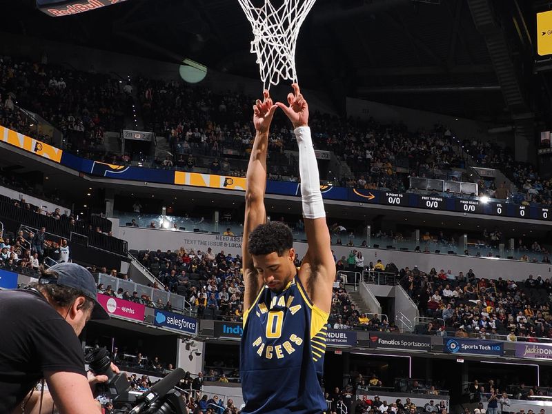 INDIANAPOLIS, IN - MARCH 2: Tyrese Haliburton #0 of the Indiana Pacers warms up before the game against the Chicago Bulls on March 2, 2025 at Gainbridge Fieldhouse in Indianapolis, Indiana. NOTE TO USER: User expressly acknowledges and agrees that, by downloading and or using this Photograph, user is consenting to the terms and conditions of the Getty Images License Agreement. Mandatory Copyright Notice: Copyright 2025 NBAE (Photo by Ron Hoskins/NBAE via Getty Images)