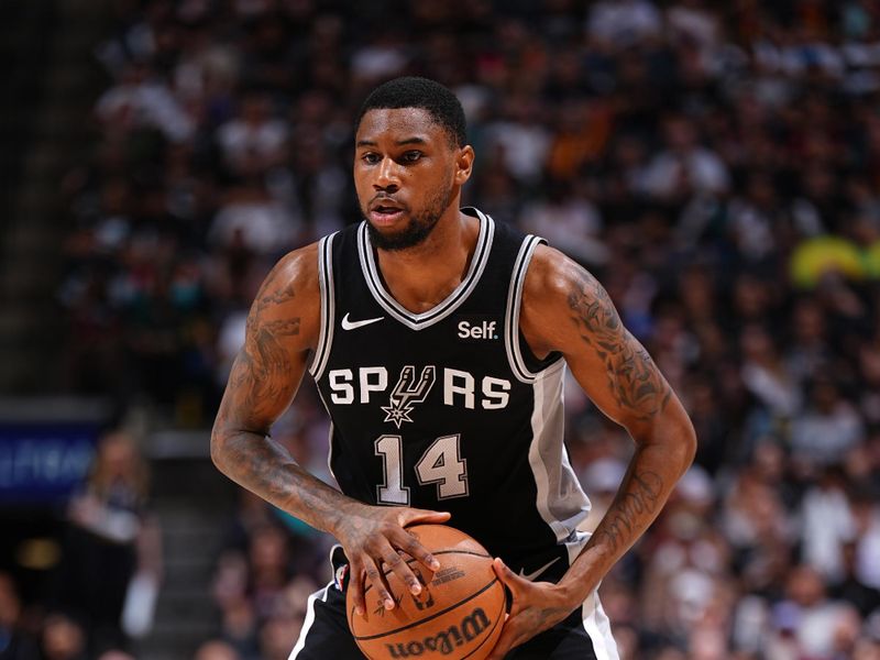 SAN ANTONIO, TX - APRIL 12: Blake Wesley #14 of the San Antonio Spurs handles the ball during the game against the Denver Nuggets on April 12, 2024 at the Frost Bank Center in San Antonio, Texas. NOTE TO USER: User expressly acknowledges and agrees that, by downloading and or using this photograph, user is consenting to the terms and conditions of the Getty Images License Agreement. Mandatory Copyright Notice: Copyright 2024 NBAE (Photos by Garrett Ellwood/NBAE via Getty Images)