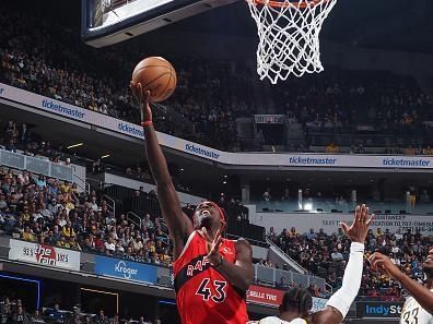 INDIANAPOLIS, IN - NOVEMBER 22: Pascal Siakam #43 of the Toronto Raptors drives to the basket during the game against the Indiana Pacers on November 22, 2023 at Gainbridge Fieldhouse in Indianapolis, Indiana. NOTE TO USER: User expressly acknowledges and agrees that, by downloading and or using this Photograph, user is consenting to the terms and conditions of the Getty Images License Agreement. Mandatory Copyright Notice: Copyright 2023 NBAE (Photo by Ron Hoskins/NBAE via Getty Images)