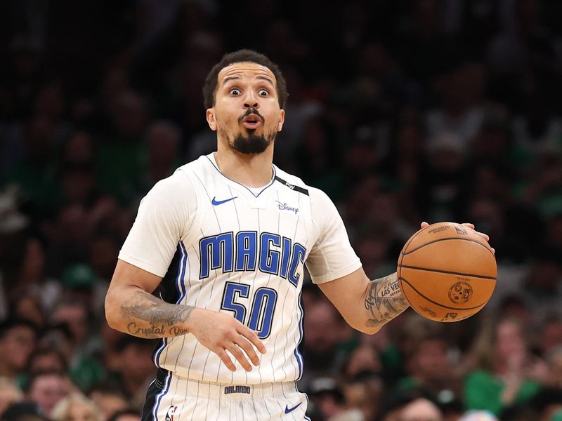 BOSTON, MASSACHUSETTS - APRIL 29: Cole Anthony #50 of the Orlando Magic dribbles during the first quarterin Game Five of the Eastern Conference First Round NBA Playoffs against the Boston Celtics at TD Garden on April 29, 2025 in Boston, Massachusetts. NOTE TO USER: User expressly acknowledges and agrees that, by downloading and or using this photograph, User is consenting to the terms and conditions of the Getty Images License Agreement. (Photo by Maddie Meyer/Getty Images)