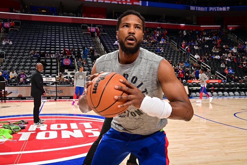 DETROIT, MI - NOVEMBER 10: Malik Beasley #5 of the Detroit Pistons warms up before the game against the Houston Rockets on November 10, 2024 at Little Caesars Arena in Detroit, Michigan. NOTE TO USER: User expressly acknowledges and agrees that, by downloading and/or using this photograph, User is consenting to the terms and conditions of the Getty Images License Agreement. Mandatory Copyright Notice: Copyright 2024 NBAE (Photo by Chris Schwegler/NBAE via Getty Images)