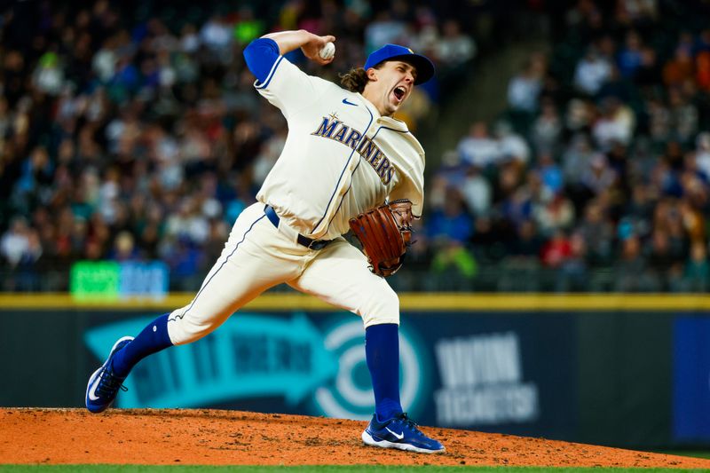 Apr 28, 2024; Seattle, Washington, USA; Seattle Mariners starting pitcher Logan Gilbert (36) throws against the Arizona Diamondbacks during the fourth inning at T-Mobile Park. Mandatory Credit: Joe Nicholson-USA TODAY Sports