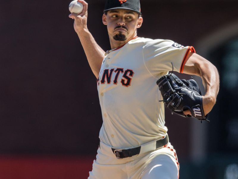 Apr 21, 2024; San Francisco, California, USA;  San Francisco Giants starting pitcher Jordan Hicks (12) throws against the Arizona Diamondbacks during the first inning at Oracle Park. Mandatory Credit: John Hefti-USA TODAY Sports