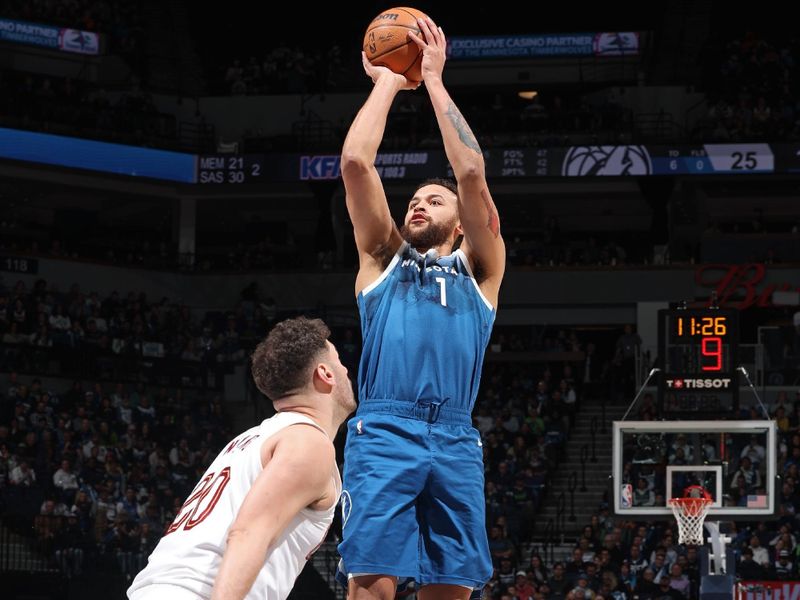 MINNEAPOLIS, MN -  MARCH 22: Kyle Anderson #1 of the Minnesota Timberwolves shoots the ball during the game against the Cleveland Cavaliers on March 22, 2024 at Target Center in Minneapolis, Minnesota. NOTE TO USER: User expressly acknowledges and agrees that, by downloading and or using this Photograph, user is consenting to the terms and conditions of the Getty Images License Agreement. Mandatory Copyright Notice: Copyright 2024 NBAE (Photo by David Sherman/NBAE via Getty Images)