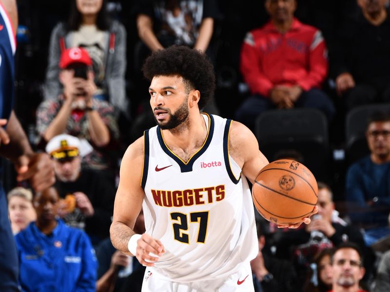 INGLEWOOD, CA - APRIL 26:  Jamal Murray #27 of the Denver Nuggets dribbles the ball during Round One, Game Four of the 2025 NBA Playoffs against the LA Clippers on April 26, 2025 at Intuit Dome in Los Angeles, California. NOTE TO USER: User expressly acknowledges and agrees that, by downloading and/or using this Photograph, user is consenting to the terms and conditions of the Getty Images License Agreement. Mandatory Copyright Notice: Copyright 2025 NBAE (Photo by Juan Ocampo/NBAE via Getty Images)