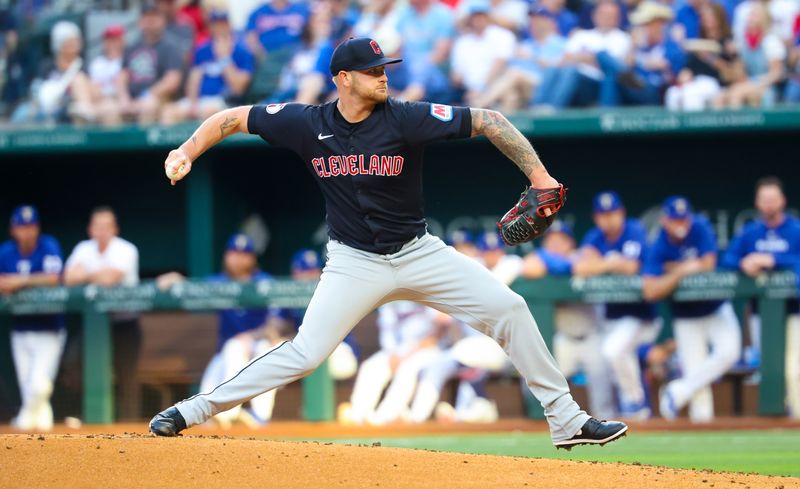 May 14, 2024; Arlington, Texas, USA;  Cleveland Guardians starting pitcher Ben Lively (39) throws during the first inning against the Texas Rangers at Globe Life Field. Mandatory Credit: Kevin Jairaj-USA TODAY Sports