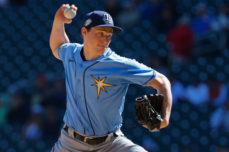 Sep 13, 2023; Minneapolis, Minnesota, USA; Tampa Bay Rays relief pitcher Kevin Kelly (49) throws to the Minnesota Twins in the eighth inning at Target Field. Mandatory Credit: Bruce Kluckhohn-USA TODAY Sports