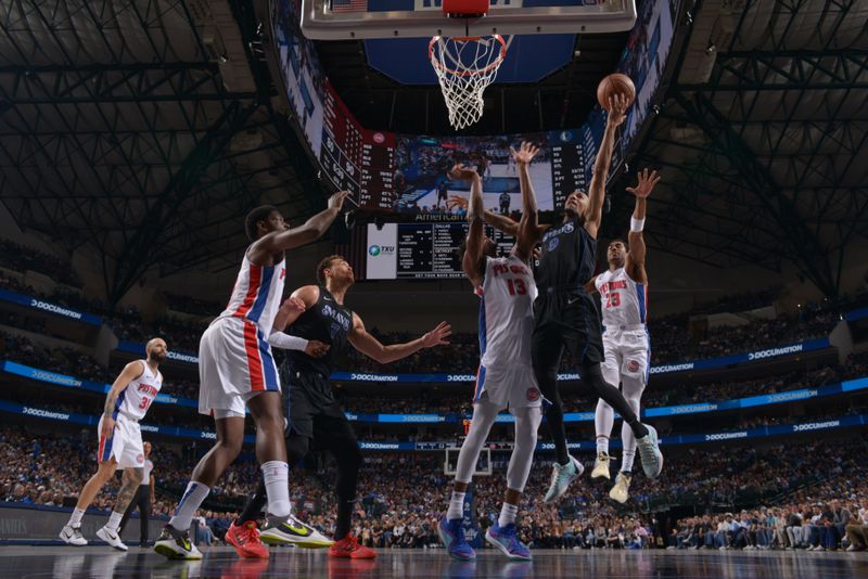 DALLAS, TX - APRIL 12: AJ Lawson #9 of the Dallas Mavericks shoots the ball during the game against the Detroit Pistons on April 12, 2024 at the American Airlines Center in Dallas, Texas. NOTE TO USER: User expressly acknowledges and agrees that, by downloading and or using this photograph, User is consenting to the terms and conditions of the Getty Images License Agreement. Mandatory Copyright Notice: Copyright 2024 NBAE (Photo by Glenn James/NBAE via Getty Images)