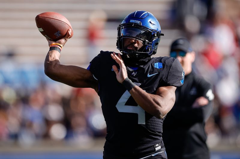 Nov 12, 2022; Colorado Springs, Colorado, USA; Air Force Falcons quarterback Haaziq Daniels (4) warms up before the game against the New Mexico Lobos at Falcon Stadium. Mandatory Credit: Isaiah J. Downing-USA TODAY Sports