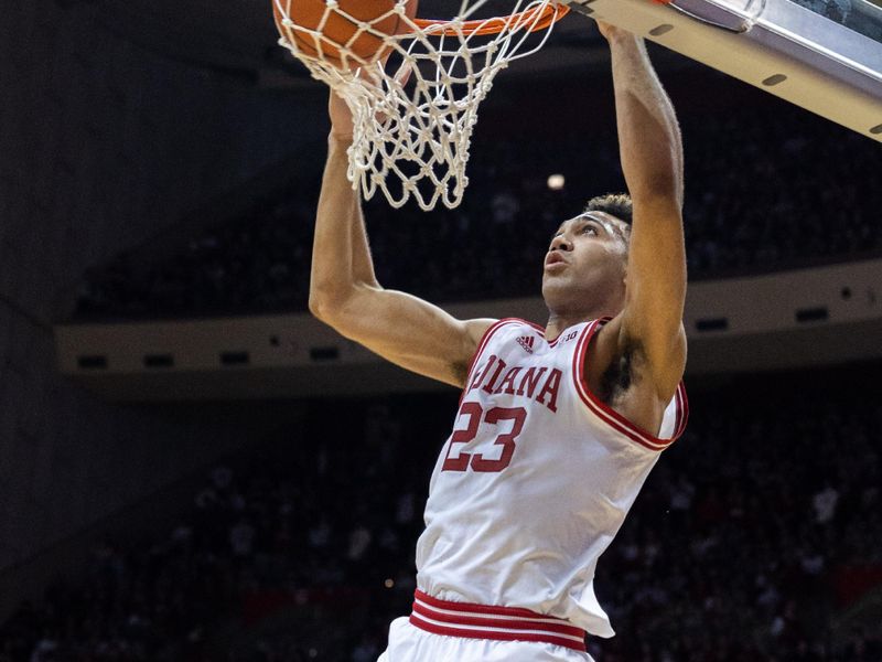 Jan 28, 2023; Bloomington, Indiana, USA; Indiana Hoosiers forward Trayce Jackson-Davis (23) shoots the ball in the first half against the Ohio State Buckeyes at Simon Skjodt Assembly Hall. Mandatory Credit: Trevor Ruszkowski-USA TODAY Sports