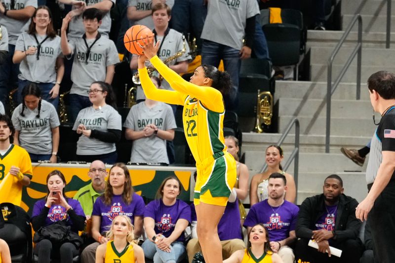 Feb 18, 2024; Waco, Texas, USA;  Baylor Lady Bears guard Bella Fontleroy (22) scores a three point basket against the Texas Tech Red Raiders during the first half at Paul and Alejandra Foster Pavilion. Mandatory Credit: Chris Jones-USA TODAY Sports

