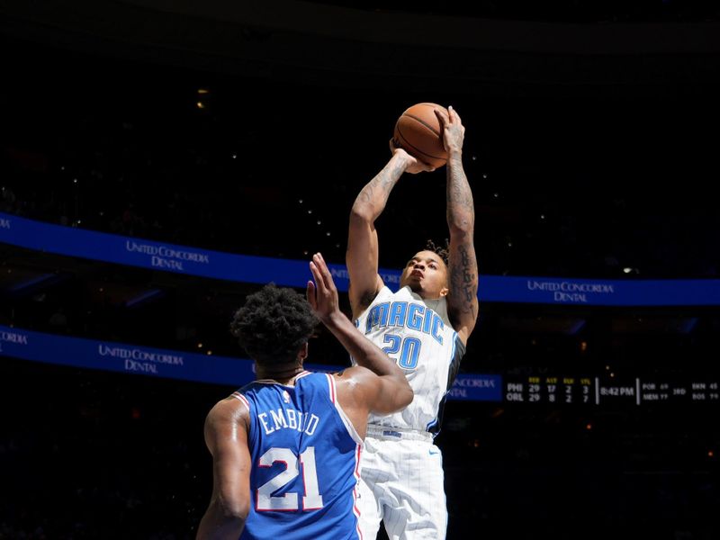 PHILADELPHIA, PA - FEBRUARY 1: Markelle Fultz #20 of the Orlando Magic shoots the ball during the game against the Philadelphia 76ers on February 1, 2023 at the Wells Fargo Center in Philadelphia, Pennsylvania NOTE TO USER: User expressly acknowledges and agrees that, by downloading and/or using this Photograph, user is consenting to the terms and conditions of the Getty Images License Agreement. Mandatory Copyright Notice: Copyright 2023 NBAE (Photo by Jesse D. Garrabrant/NBAE via Getty Images)