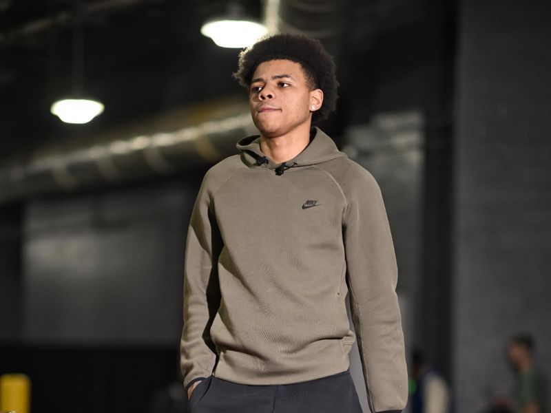 HOUSTON, TX - JANUARY 20: Keyonte George #3 of the Utah Jazz arrives to the arena before the game against the Houston Rockets on January 20, 2024 at the Toyota Center in Houston, Texas. NOTE TO USER: User expressly acknowledges and agrees that, by downloading and or using this photograph, User is consenting to the terms and conditions of the Getty Images License Agreement. Mandatory Copyright Notice: Copyright 2024 NBAE (Photo by Logan Riely/NBAE via Getty Images)