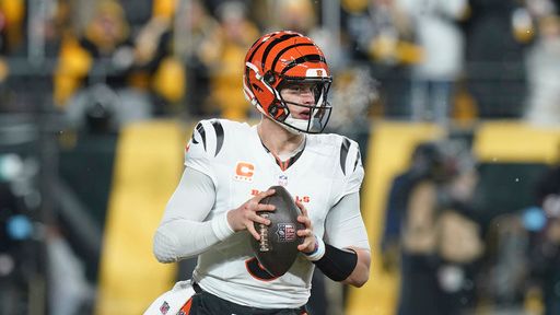 Cincinnati Bengals quarterback Joe Burrow (9) looks to throw during the first half of an NFL football game against the Pittsburgh Steelers Saturday, Jan. 4, 2025, in Pittsburgh. (AP Photo/Matt Freed)