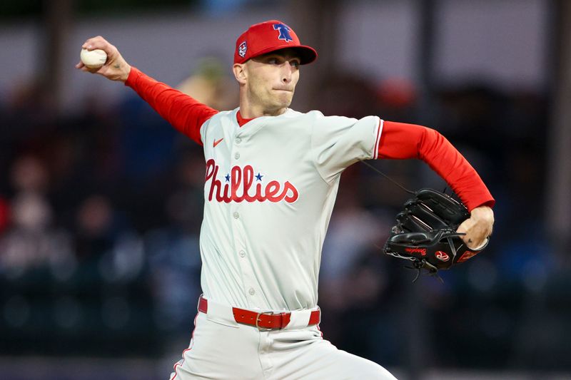 Mar 19, 2024; Lakeland, Florida, USA;  Philadelphia Phillies relief pitcher Connor Brogdon (75) throws a pitch against the Detroit Tigers in the eighth inning at Publix Field at Joker Marchant Stadium. Mandatory Credit: Nathan Ray Seebeck-USA TODAY Sports