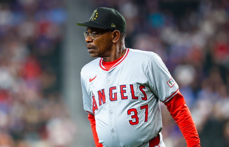 May 19, 2024; Arlington, Texas, USA; Los Angeles Angels manager Ron Washington (37) during the game against the Texas Rangers at Globe Life Field. Mandatory Credit: Kevin Jairaj-USA TODAY Sports