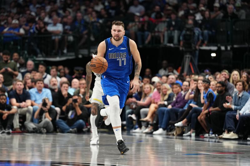 DALLAS, TX - OCTOBER 28: Luka Doncic #77 of the Dallas Mavericks dribbles the ball during the game against the Utah Jazz on October 28, 2024 at American Airlines Center in Dallas, Texas. NOTE TO USER: User expressly acknowledges and agrees that, by downloading and or using this photograph, User is consenting to the terms and conditions of the Getty Images License Agreement. Mandatory Copyright Notice: Copyright 2024 NBAE (Photo by Glenn James/NBAE via Getty Images)