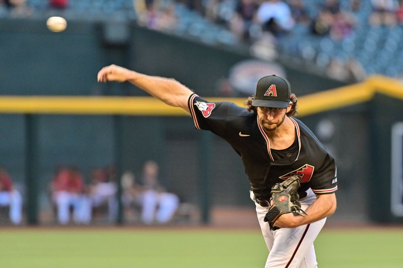 May 8, 2023; Phoenix, Arizona, USA;  Arizona Diamondbacks starting pitcher Zac Gallen (23) throws in the first inning against the Miami Marlins at Chase Field. Mandatory Credit: Matt Kartozian-USA TODAY Sports