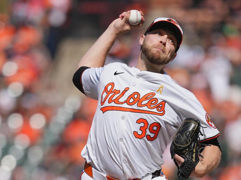 Sep 2, 2024; Baltimore, Maryland, USA; Baltimore Orioles pitcher Corbin Burnes (39) delivers in the first inning against the Chicago White Sox at Oriole Park at Camden Yards. Mandatory Credit: Mitch Stringer-USA TODAY Sports