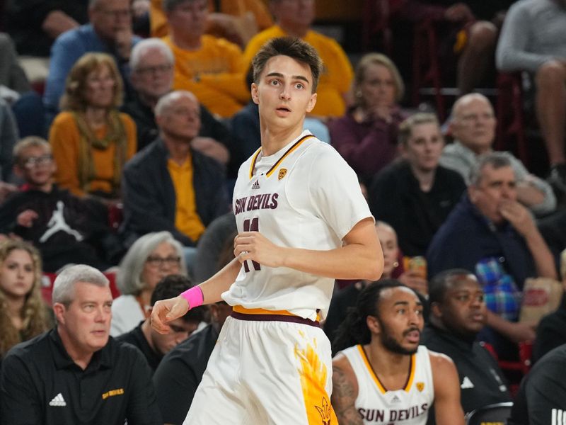 Feb 22, 2024; Tempe, Arizona, USA; Arizona State Sun Devils guard Bobby Hurley (11) runs up court against the Washington Huskies during the second half at Desert Financial Arena. Mandatory Credit: Joe Camporeale-USA TODAY Sports