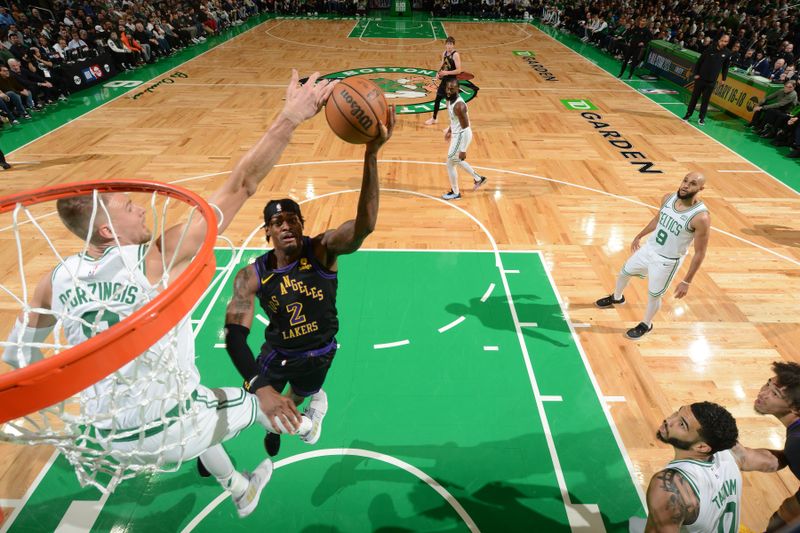 BOSTON, MA - FEBRUARY 1: Jarred Vanderbilt #2 of the Los Angeles Lakers drives to the basket during the game  against the Boston Celtics on February 1, 2024 at the TD Garden in Boston, Massachusetts. NOTE TO USER: User expressly acknowledges and agrees that, by downloading and or using this photograph, User is consenting to the terms and conditions of the Getty Images License Agreement. Mandatory Copyright Notice: Copyright 2024 NBAE  (Photo by Brian Babineau/NBAE via Getty Images)