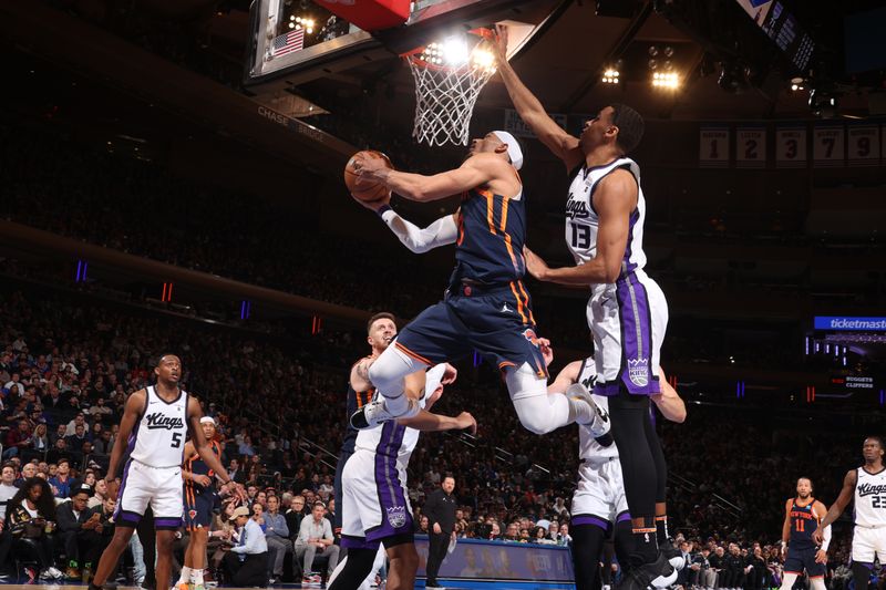 NEW YORK, NY - APRIL 4: Josh Hart #3 of the New York Knicks drives to the basket during the game against the Sacramento Kings on April 4, 2024 at Madison Square Garden in New York City, New York.  NOTE TO USER: User expressly acknowledges and agrees that, by downloading and or using this photograph, User is consenting to the terms and conditions of the Getty Images License Agreement. Mandatory Copyright Notice: Copyright 2024 NBAE  (Photo by Nathaniel S. Butler/NBAE via Getty Images)