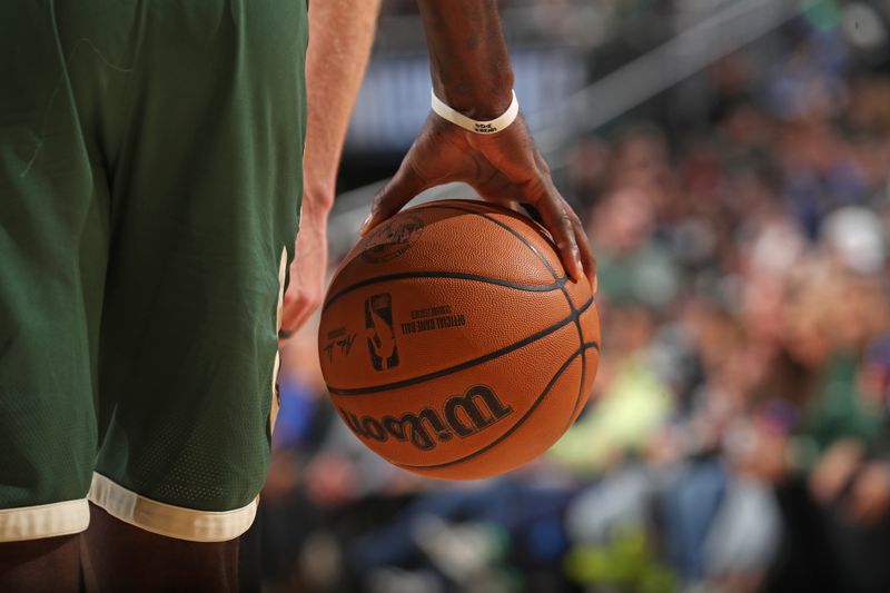 MILWAUKEE, WI - APRIL 3: A generic basketball photo of the Official Wilson basketball during the game between the Memphis Grizzlies  and the Milwaukee Bucks  on April 3, 2024 at the Fiserv Forum Center in Milwaukee, Wisconsin. NOTE TO USER: User expressly acknowledges and agrees that, by downloading and or using this Photograph, user is consenting to the terms and conditions of the Getty Images License Agreement. Mandatory Copyright Notice: Copyright 2024 NBAE (Photo by Gary Dineen/NBAE via Getty Images).