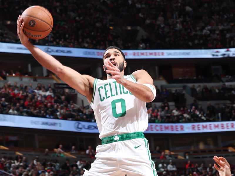 CHICAGO, IL - NOVEMBER 29: Jayson Tatum #0 of the Boston Celtics drives to the basket during the game against the Chicago Bulls during the Emirates NBA Cup game on November 29, 2024 at United Center in Chicago, Illinois. NOTE TO USER: User expressly acknowledges and agrees that, by downloading and or using this photograph, User is consenting to the terms and conditions of the Getty Images License Agreement. Mandatory Copyright Notice: Copyright 2024 NBAE (Photo by Jeff Haynes/NBAE via Getty Images)