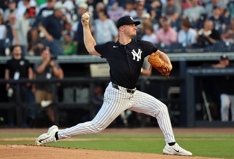 Mar 15, 2024; Tampa, Florida, USA; New York Yankees starting pitcher Clarke Schmidt (36) pitches against the Pittsburgh Pirates during the first inning at George M. Steinbrenner Field. Mandatory Credit: Kim Klement Neitzel-USA TODAY Sports