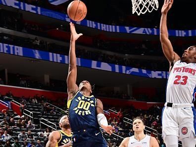 DETROIT, MI - DECEMBER 11: Bennedict Mathurin #00 of the Indiana Pacers shoots the ball during the game against the Detroit Pistons on December 11, 2023 at Little Caesars Arena in Detroit, Michigan. NOTE TO USER: User expressly acknowledges and agrees that, by downloading and/or using this photograph, User is consenting to the terms and conditions of the Getty Images License Agreement. Mandatory Copyright Notice: Copyright 2023 NBAE (Photo by Chris Schwegler/NBAE via Getty Images)