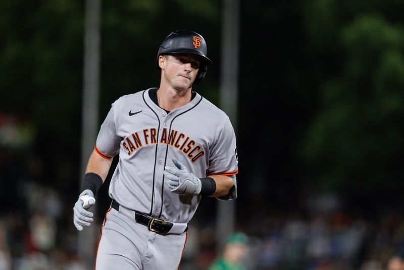 Jul 6, 2025; West Sacramento, California, USA; San Francisco Giants second baseman Tyler Fitzgerald (49) rounds the bases after hitting a one-run home run during the eighth inning against the Athletics at Sutter Health Park. Mandatory Credit: Sergio Estrada-Imagn Images