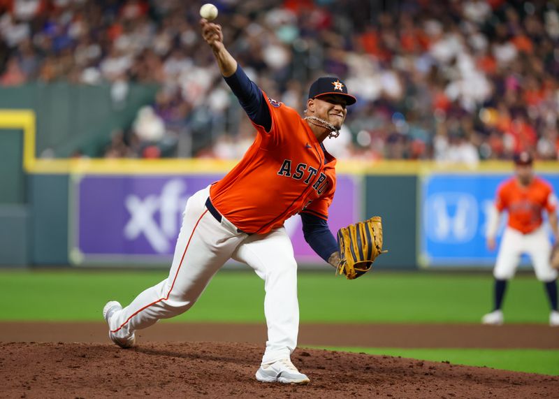 Aug 30, 2024; Houston, Texas, USA; Houston Astros starting pitcher Hunter Brown (58) pitches to Kansas City Royals center fielder Kyle Isbel (28) (not pictured) in the eighth  inning at Minute Maid Park. Mandatory Credit: Thomas Shea-USA TODAY Sports