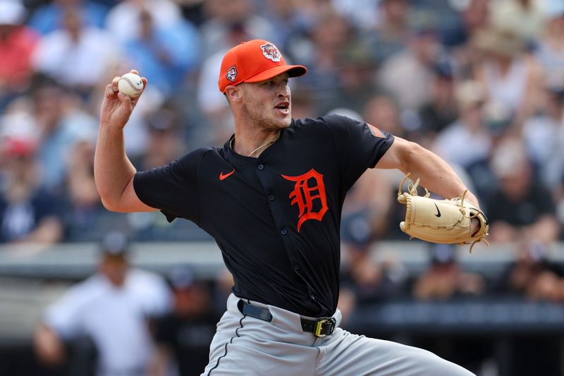 Mar 3, 2024; Tampa, Florida, USA;  Detroit Tigers starting pitcher Matt Manning (25) throws a pitch against the New York Yankees in the first inning at George M. Steinbrenner Field. Mandatory Credit: Nathan Ray Seebeck-USA TODAY Sports