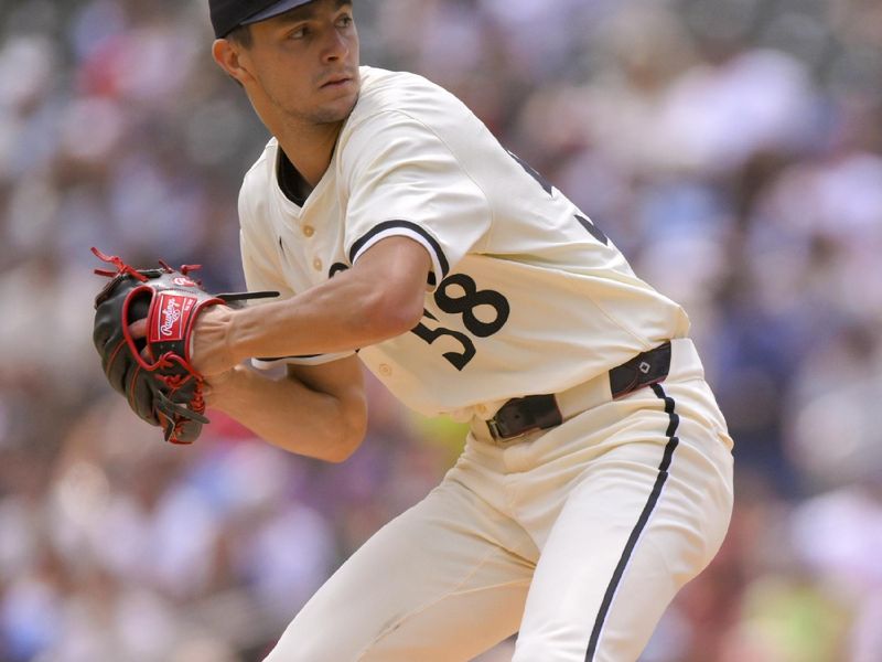 Jul 24, 2024; Minneapolis, Minnesota, USA;  Minnesota Twins starting pitcher David Festa (58) delivers against the Philadelphia Phillies during the second inning at Target Field. Mandatory Credit: Nick Wosika-USA TODAY Sports