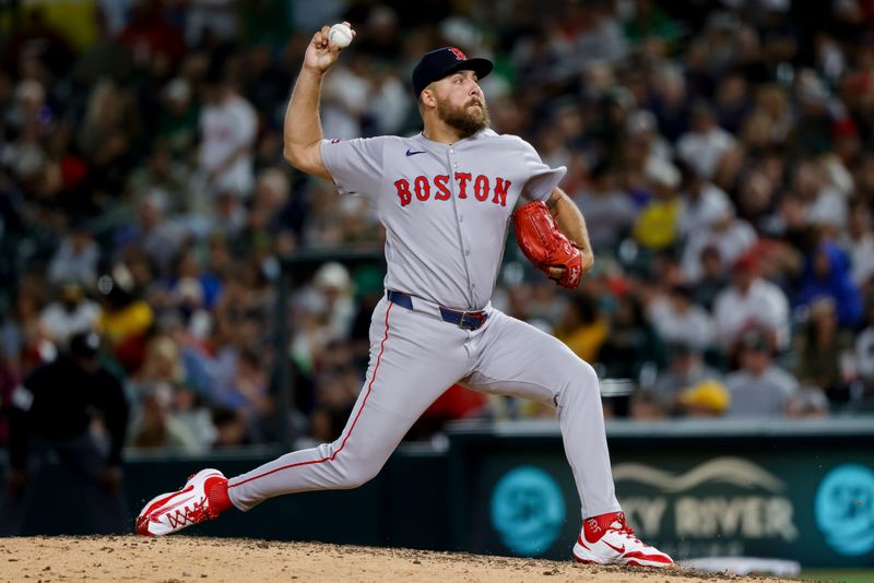 Sep 9, 2025; West Sacramento, California, USA; Boston Red Sox pitcher Greg Weissert (57) throws a pitch during the seventh inning against the Athletics at Sutter Health Park. Mandatory Credit: Sergio Estrada-Imagn Images