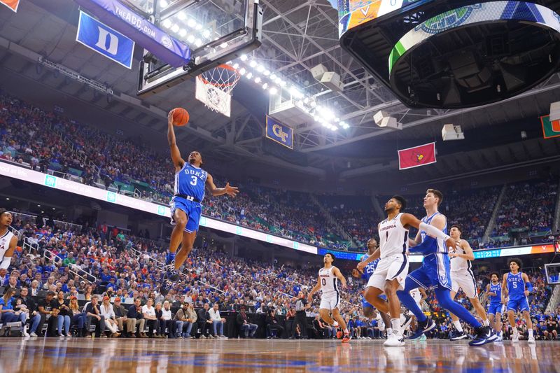 Mar 11, 2023; Greensboro, NC, USA;  Duke Blue Devils guard Jeremy Roach (3) scores in the first half of the Championship of the ACC Tournament at Greensboro Coliseum. Mandatory Credit: Bob Donnan-USA TODAY Sports