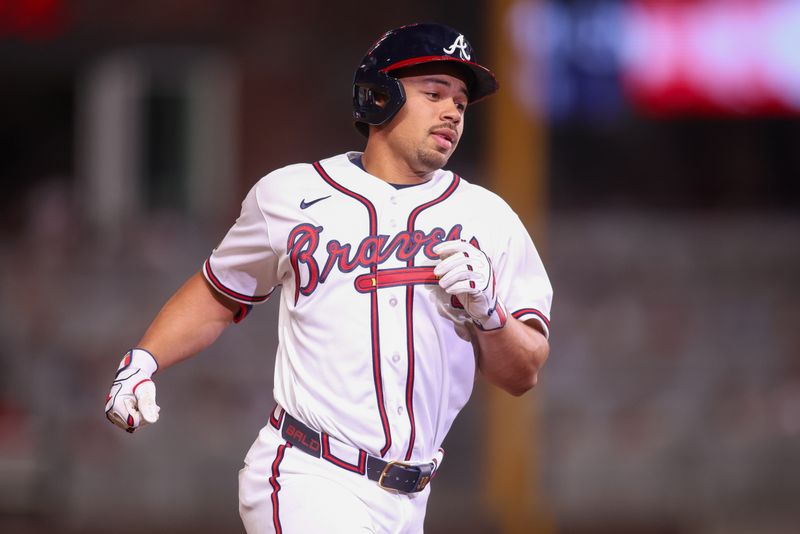 Mar 27, 2026; Atlanta, Georgia, USA; Atlanta Braves catcher Drake Baldwin (30) rounds third after a home run against the Kansas City Royals in the third inning at Truist Park. Mandatory Credit: Brett Davis-Imagn Images
Mar 27, 2026; Atlanta, Georgia, USA; Atlanta Braves catcher Drake Baldwin (30) rounds third after a home run against the Kansas City Royals in the third inning at Truist Park. Mandatory Credit: Brett Davis-Imagn Images