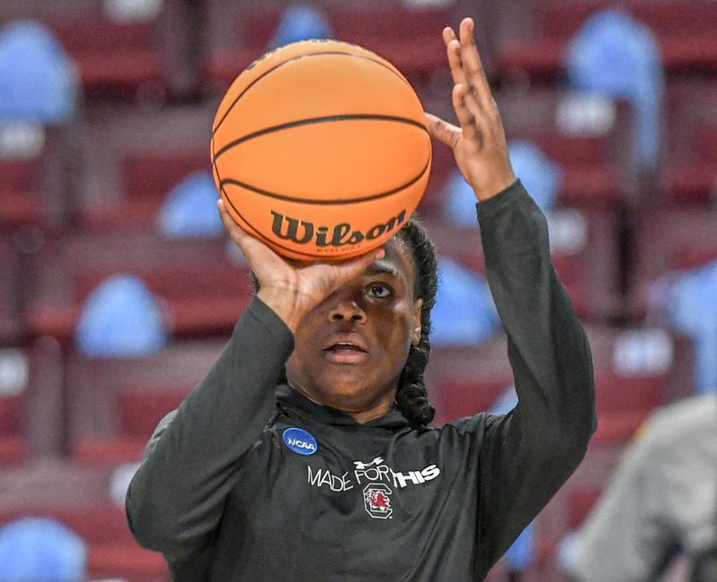 Mar 24, 2034; Columbia, So Carolina, USA;  South Carolina guard MiLaysia Fulwiley (12) warms up before tipoff of the second round NCAA Women's Basketball Tournament game at the Colonial Life Center.  Mandatory Credit: Ken Ruinard-USA TODAY Sports via Greenville News